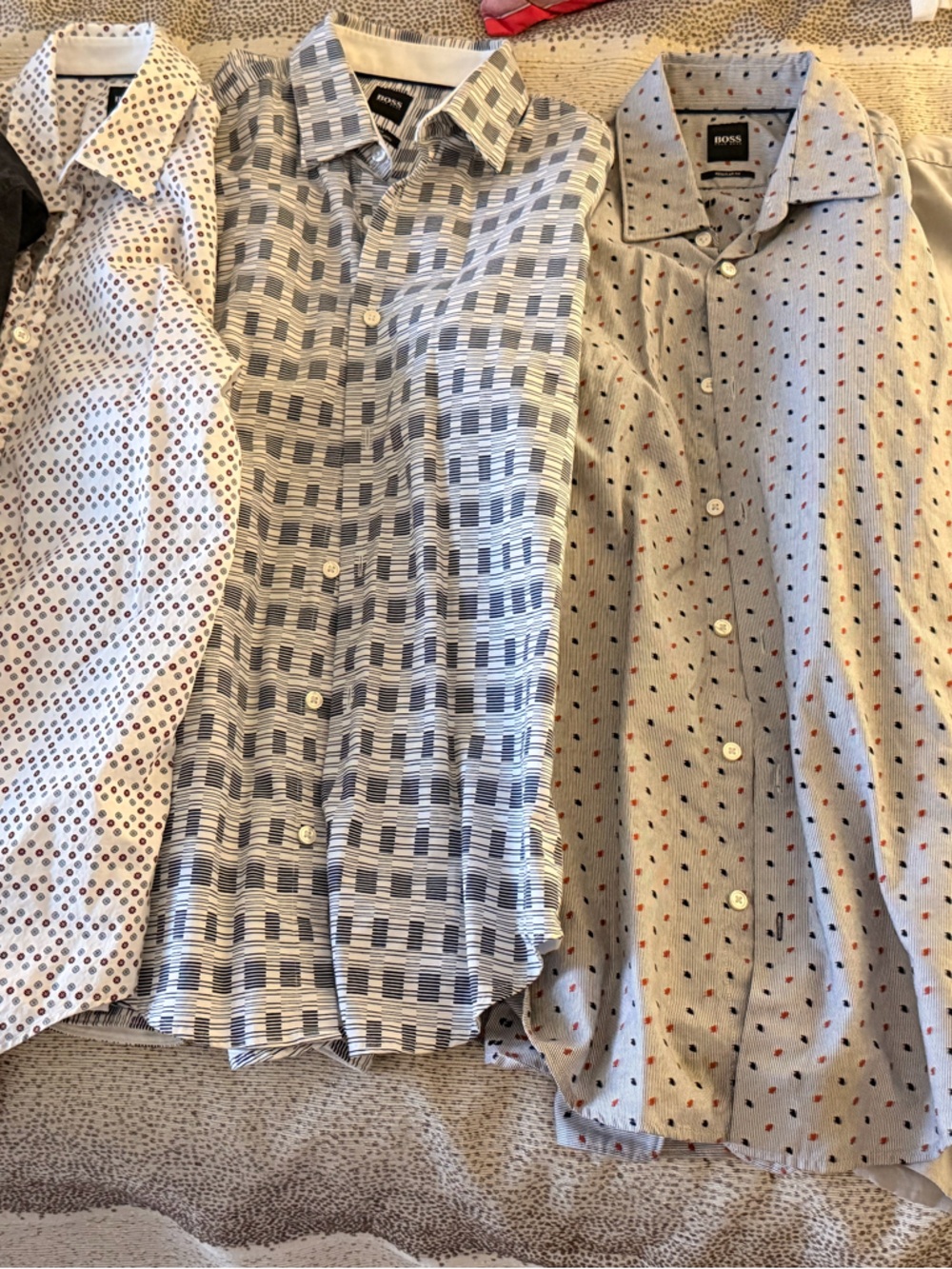 Hugo Boss Men's Button-Down Shirt Trio in Light Gray and Blue Patterns